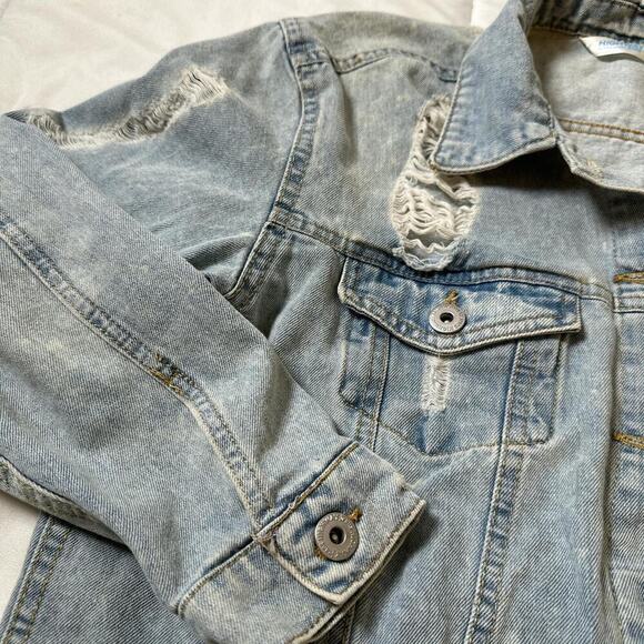 VTG Highway Women’s Punk Rock Faded Blue Denim Distressed Jean Jacket Size M - Picture 3 of 8